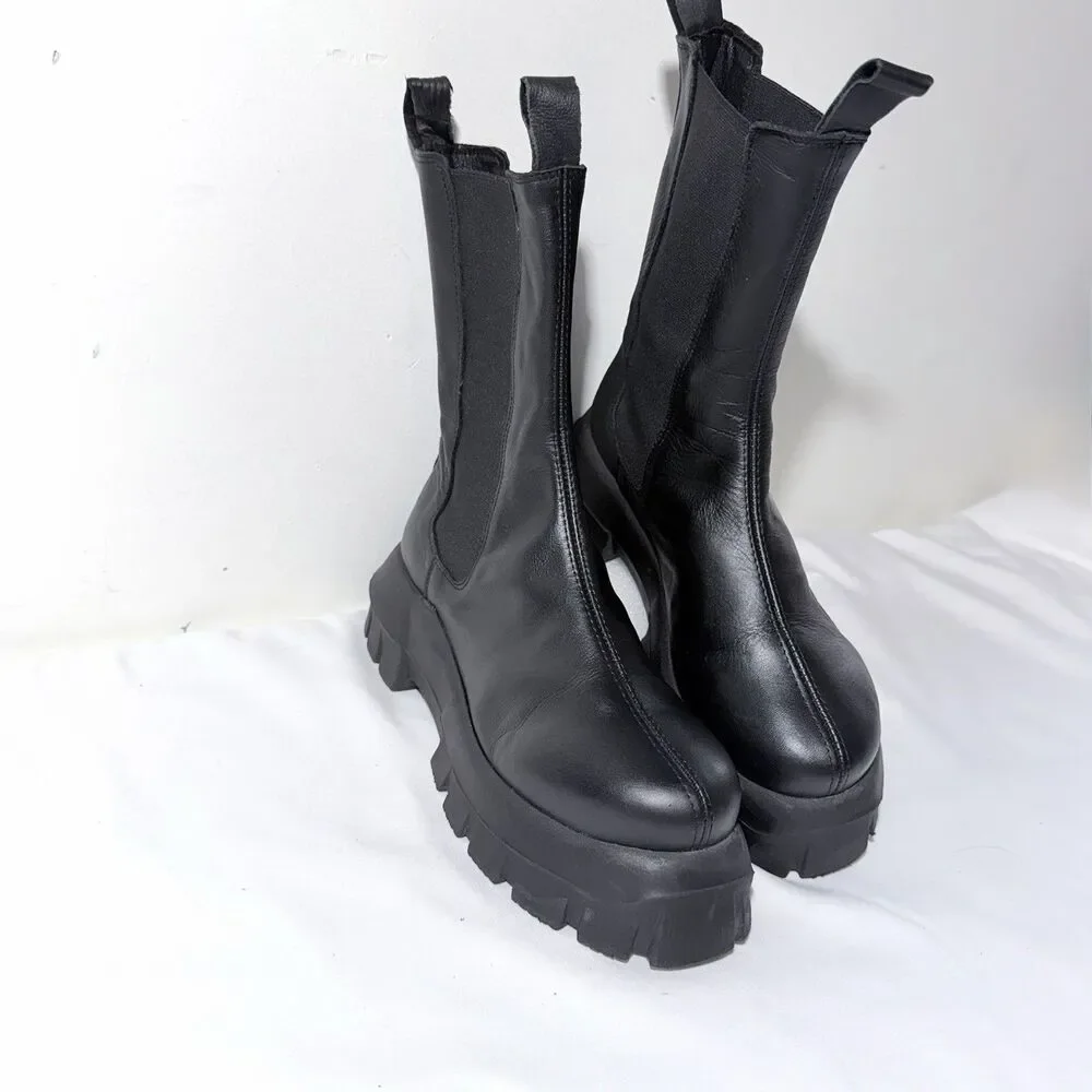 ASOS DESIGN Aqum premium leather chunky chelsea Unisex Black Boots